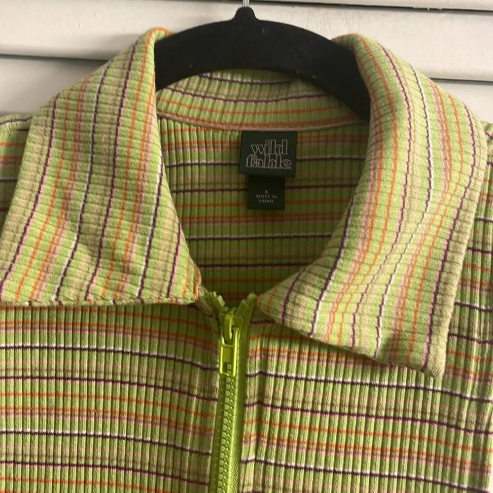 Wild Fable Sleeveless Zip Front Bodycon Polo Dress in Green Apple Stripe Size S - Picture 4 of 5
